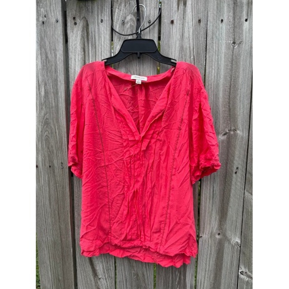 Boho Peasant Calvin Klein Jeans Top L Pink Embroidered V-Neck Rayon Blouse
